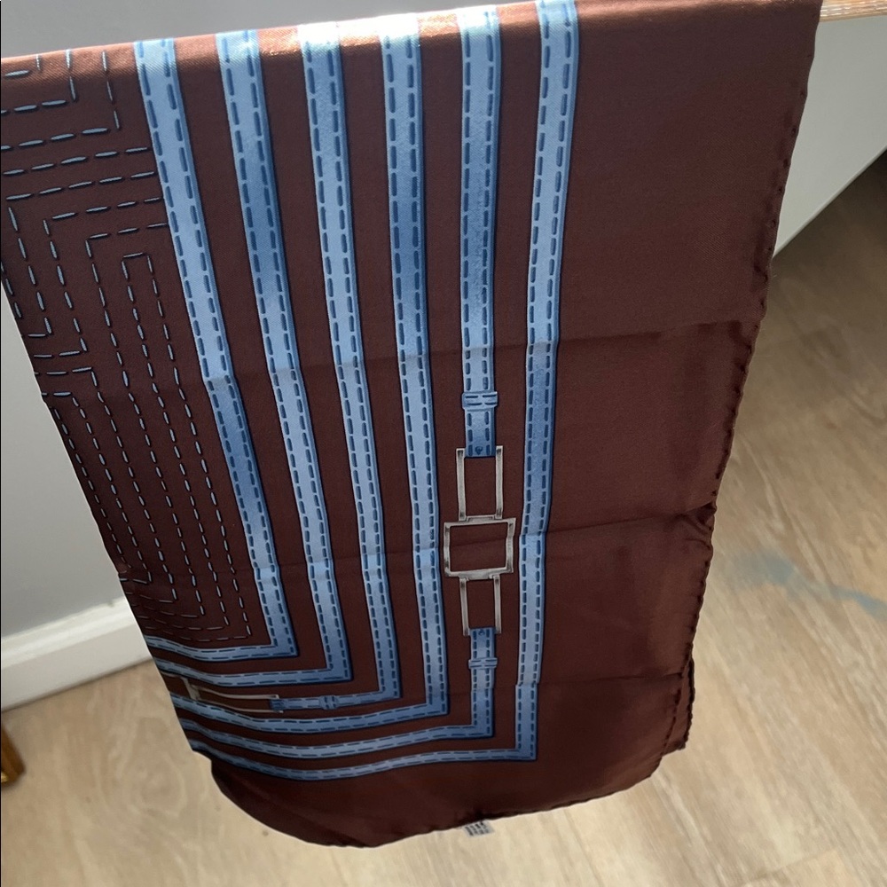 Trussardi Brown and Blue Elegant 100% silk Scarf - Picture 4 of 7
